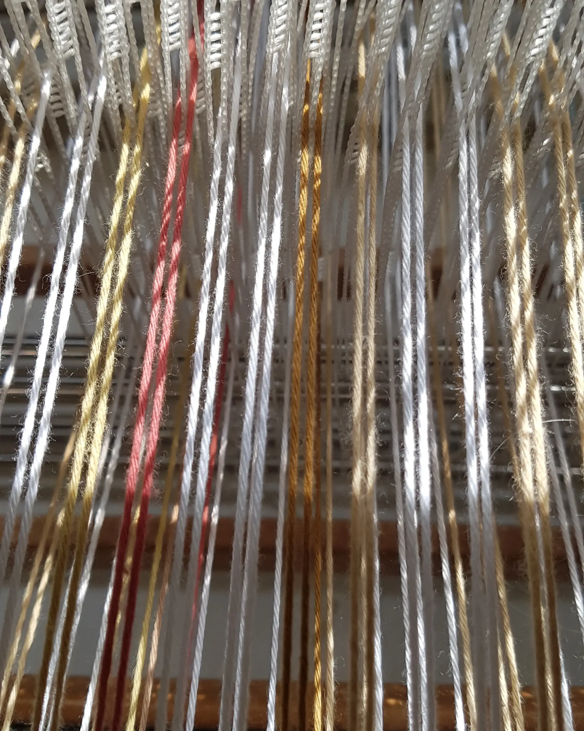 Fils de chaine en couleur tendus sur un métier à tisser